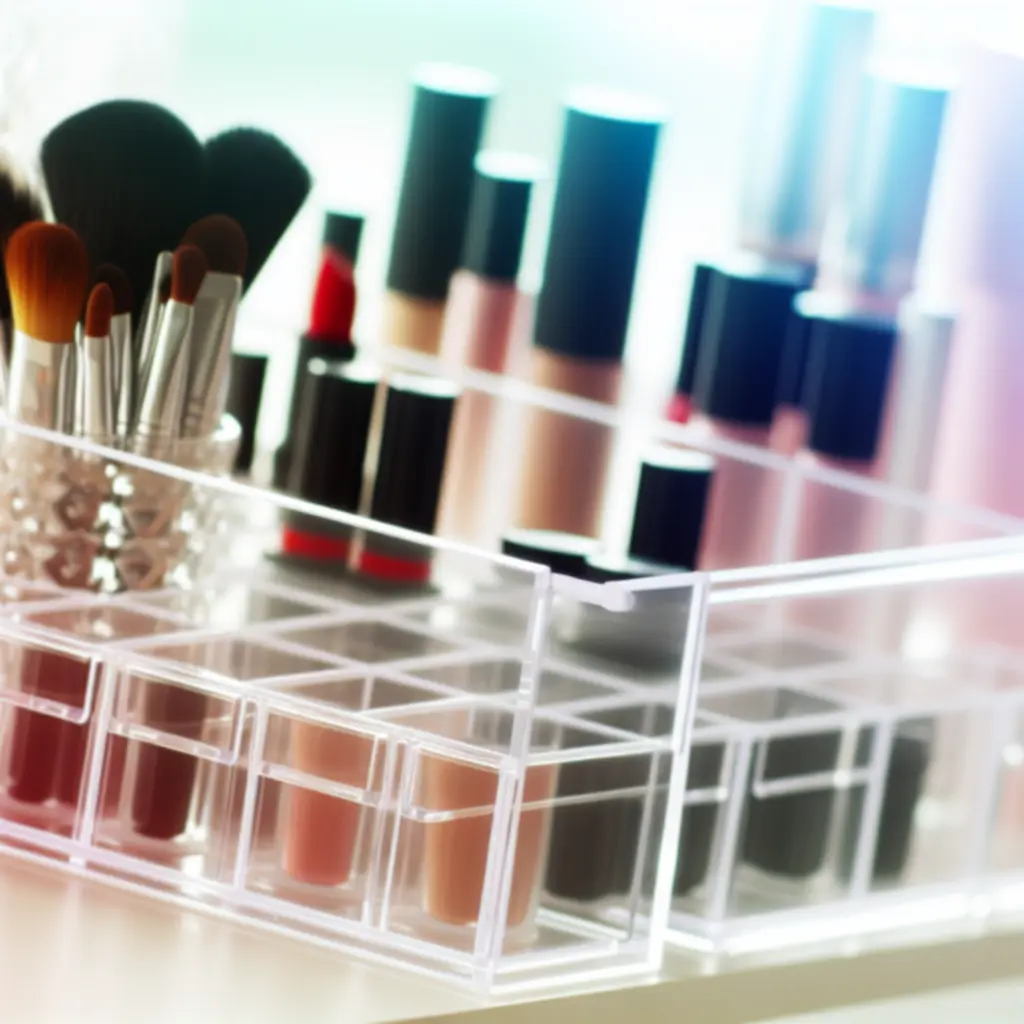Przezroczysty organizer na kosmetyki z widocznymi przegródkami na produkty do makijażu