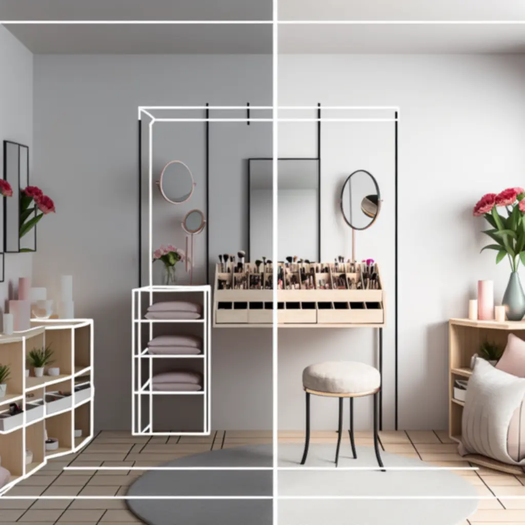 Zainspirowany aranżacją domowy kącik urody z akcesoriami do organizacji